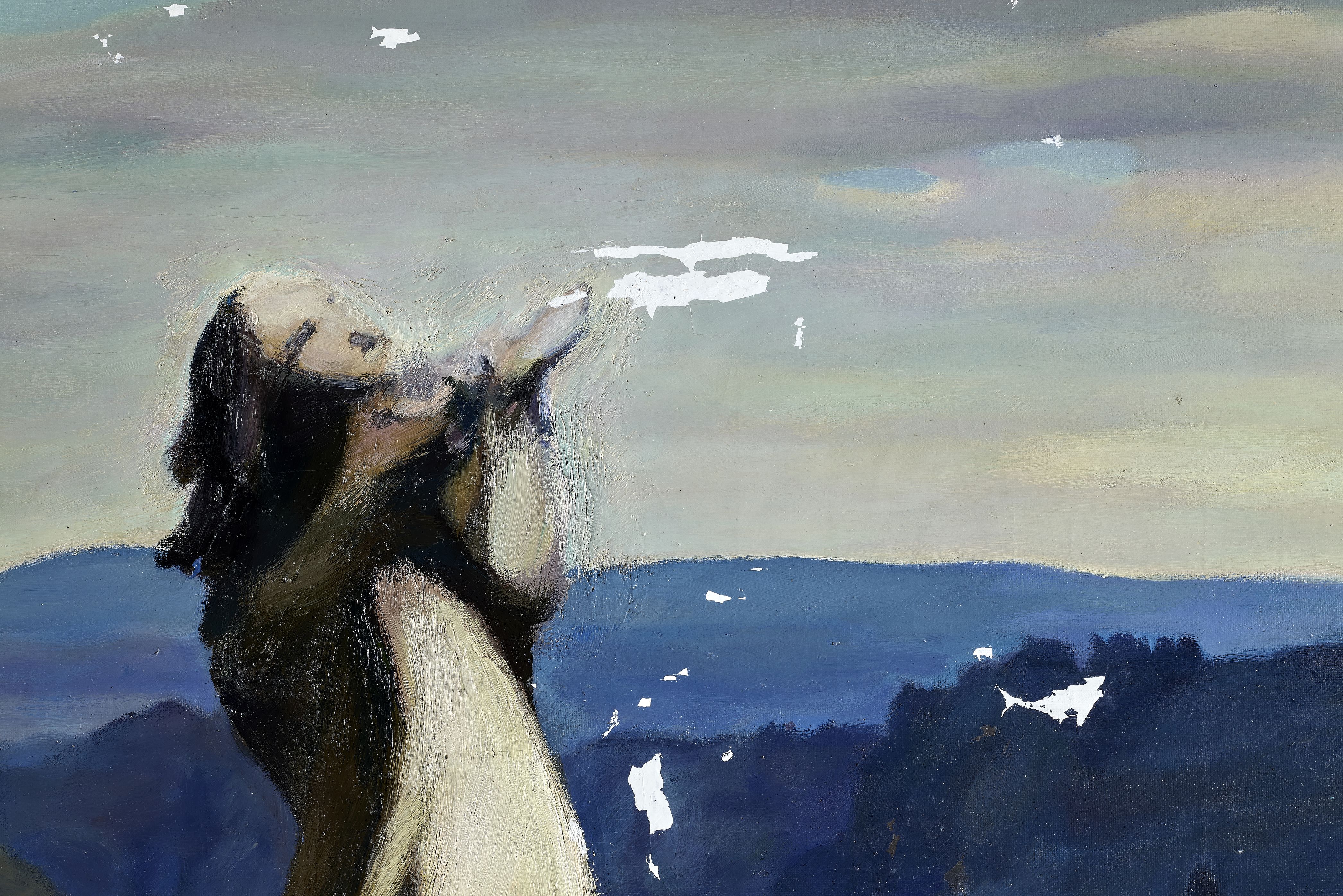 Gleznas Latvija lido fragments restaurācijas procesā